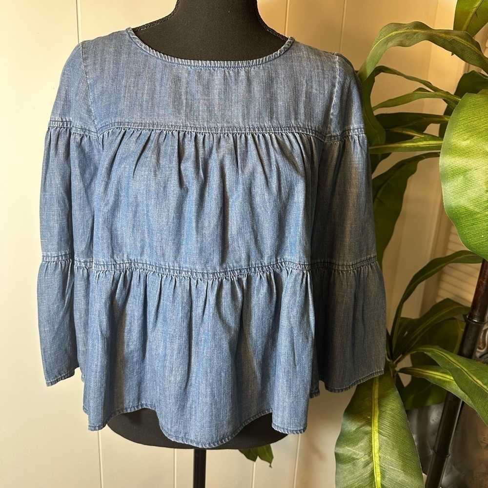Madewell Women’s Size XXS Blue Cropped Denim Top with Button Down Back - Picture 6 of 10